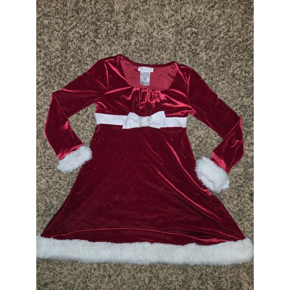 Bonnie Jean Red Velvet Sparkle Christmas Dress Girls 8 Faux Fur Trim Winter